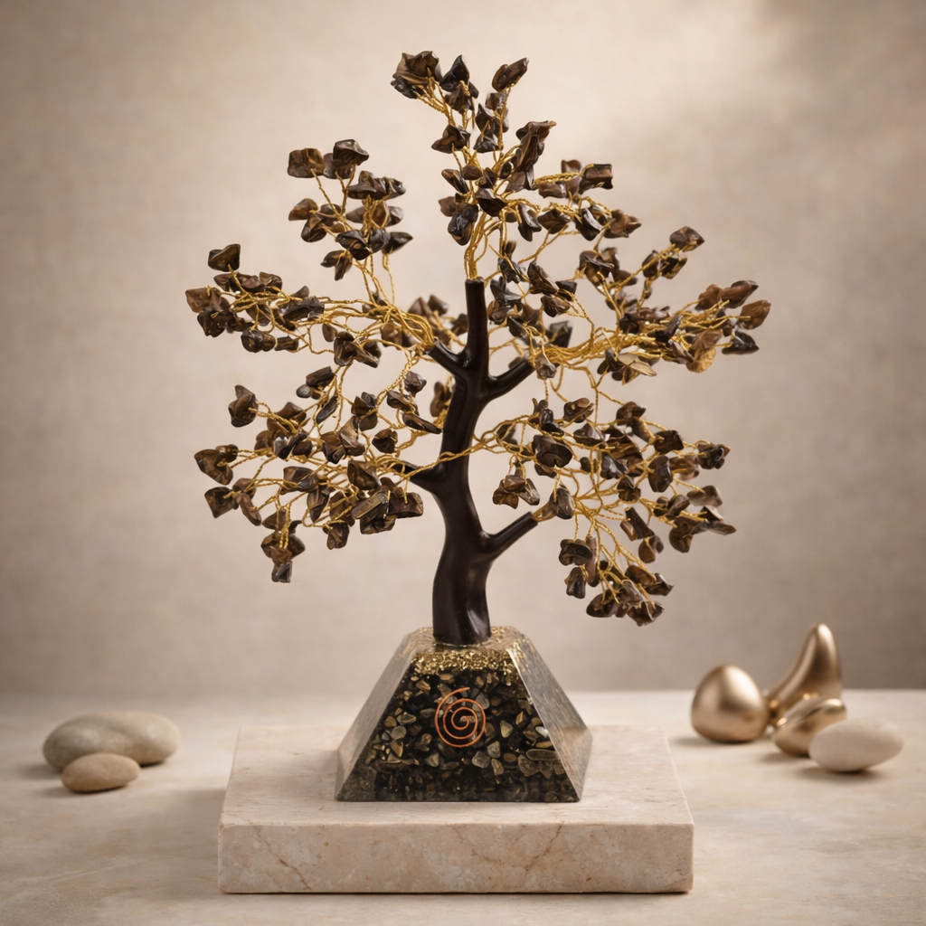 Tigers Eye Tree with Pyrite Pyramid