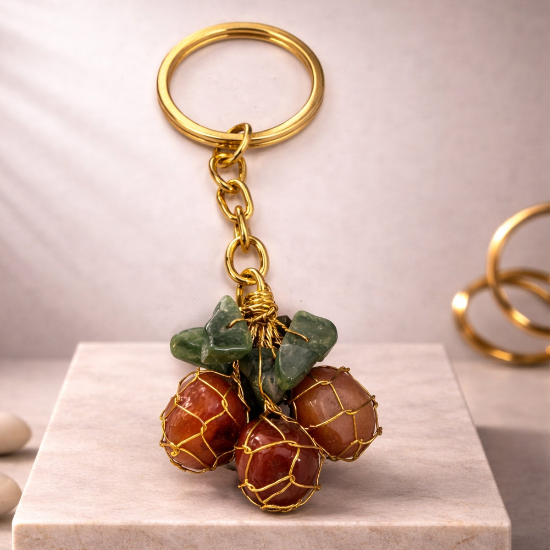 Carnelian And Green Jade For Good Health Keychain