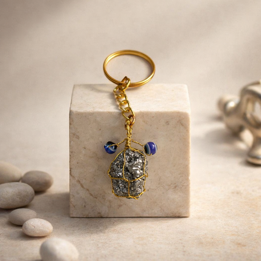Pyrite And Evil Eye Money and Protection KeyChain