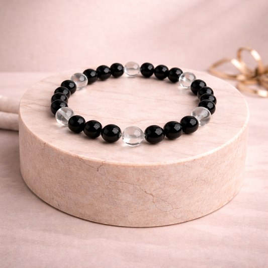 Black Tumaline & clear Quartz Bracelet