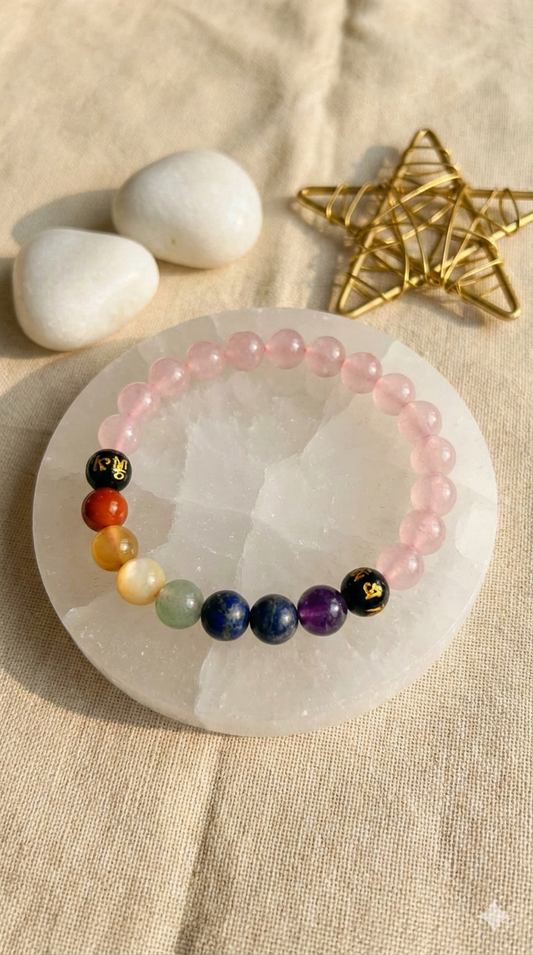 7 Chakra Healing Bracelet with Rose Quartz