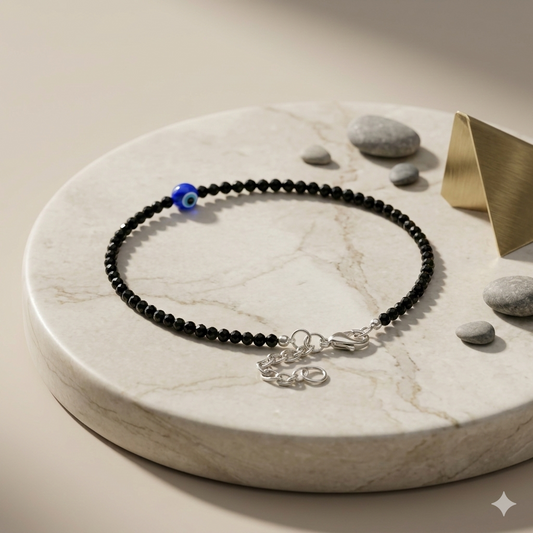 Black Tourmaline  And Evil Eye Anklet