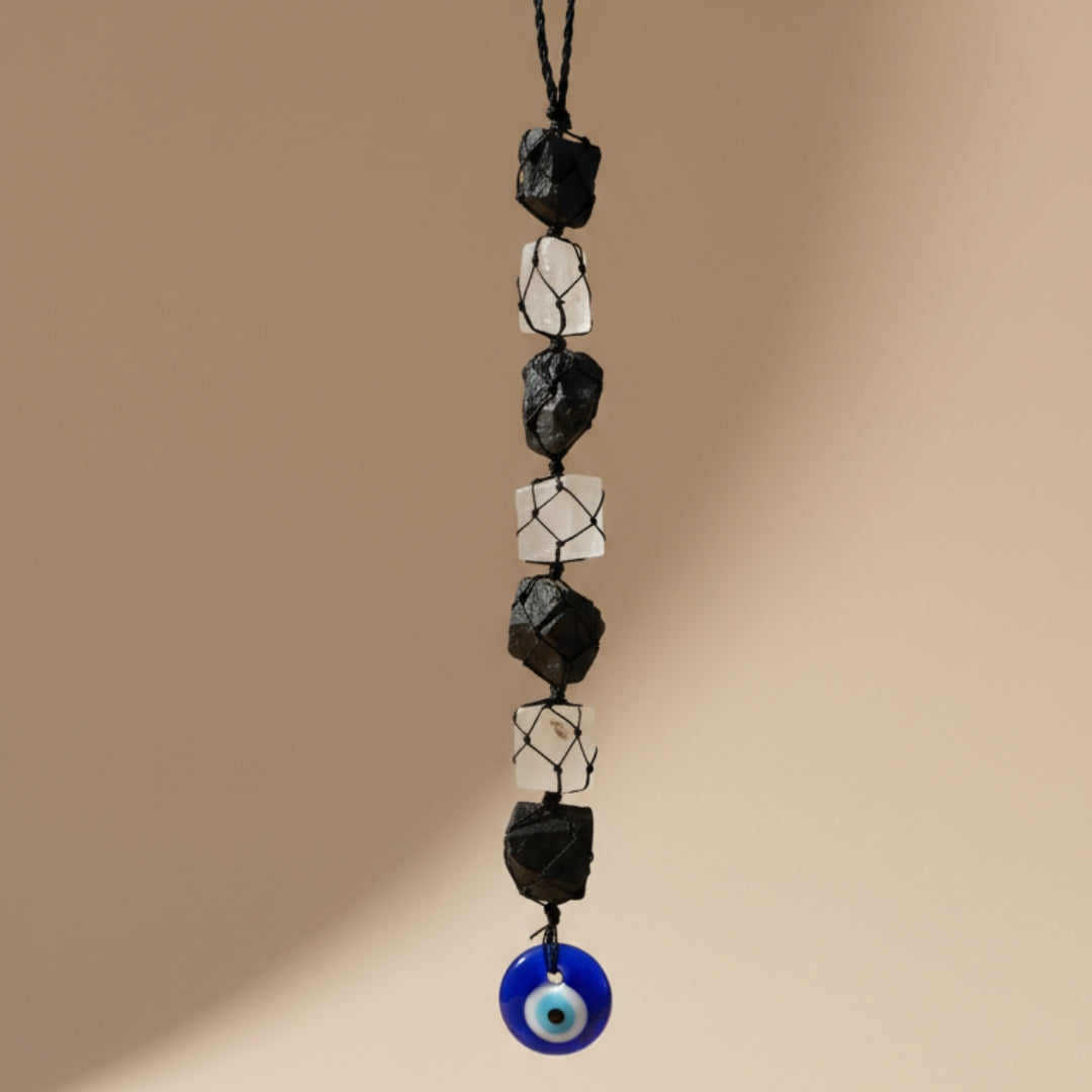 Selenite And Black Ternenile With Evil Eye